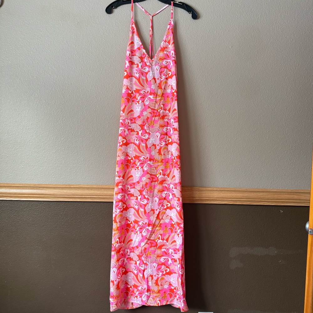 Pink Lily V-neck Hawaiian floral maxi dress